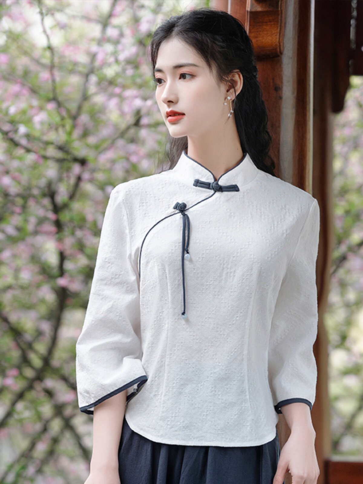 [CLEARANCE PROCESSING] REPUBLIC OF CHINA STYLE COTTON AND LINEN SLIM MODIFIED DIAGONAL STAND-UP COLLAR CHEONGSAM SLIM THREE-QUARTER SLEEVE VERSATILE TOP