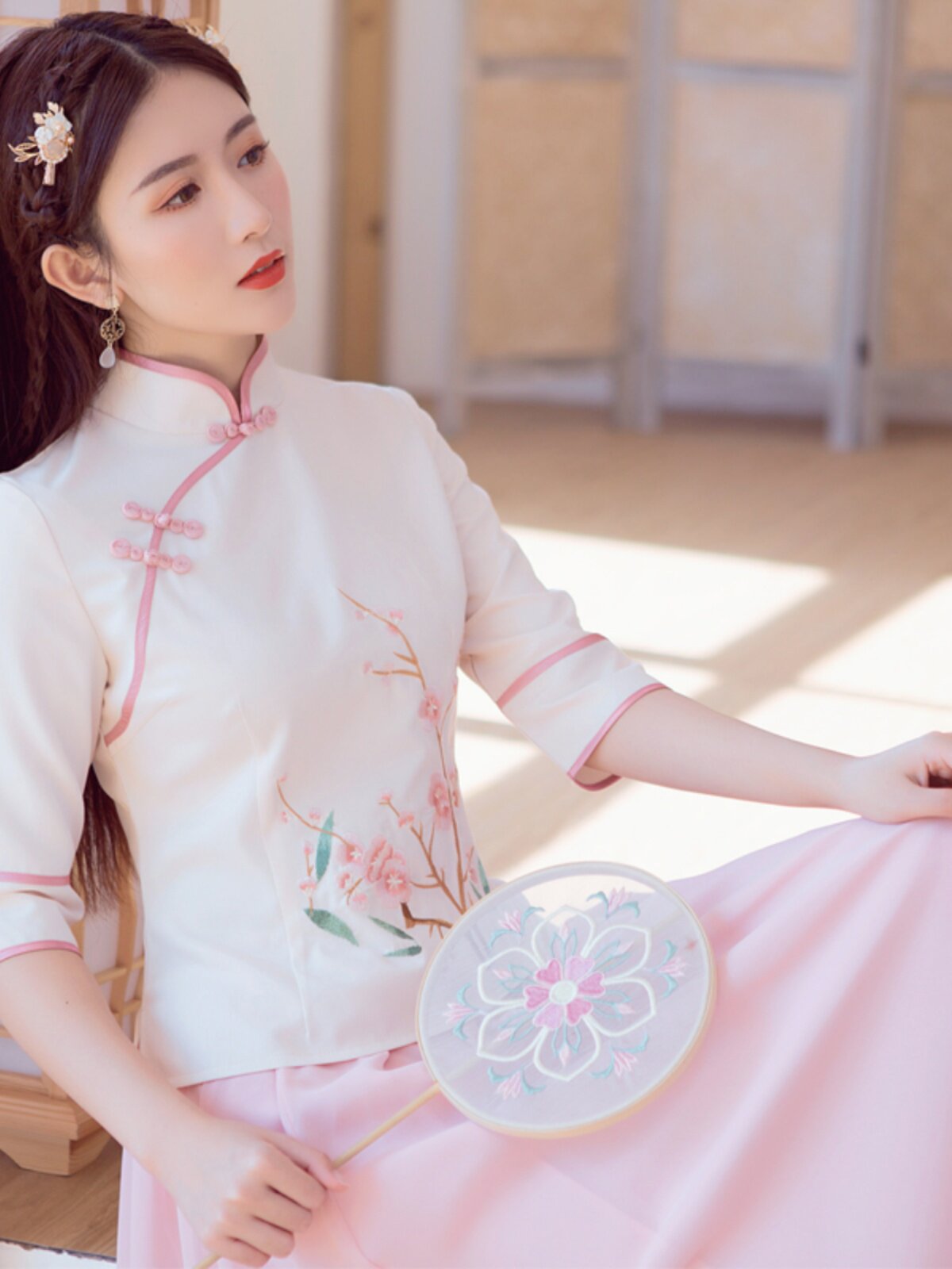 [CLEARANCE SPECIAL]SHORT MID-SLEEVED CHEONGSAM TOP CHINESE RETRO SLIM SLIM VERSATILE LITERARY AND TANG COSTUME TEA ART