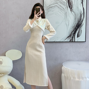 秋冬季新款2024高级感轻奢减龄修身显瘦年轻款中长款旗袍连衣裙女