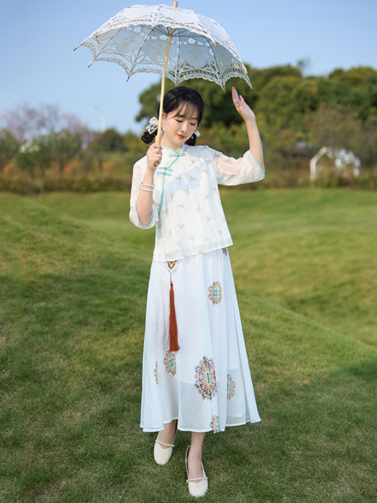 [CLEARANCE COLLECTION]ETHNIC STYLE TEA CLOTHING IMPROVED EMBROIDERED TOP COTTON LINEN T-SHIRT CHINESE STYLE RETRO UNDERSHIRT WOMAN