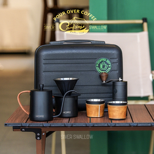HA'COFFEE手冲咖啡壶套装露营便携包滤杯复古手摇磨豆机礼盒杯子