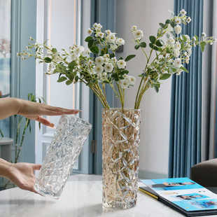 北欧玻璃花瓶透明创意大号客厅插花百合富贵竹鲜花家用餐桌摆件