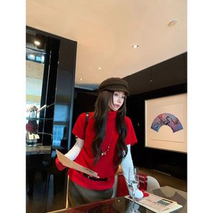 圣诞穿搭斗篷毛衣马甲女冬季高领针织衫背心叠穿跨年战袍红色上衣