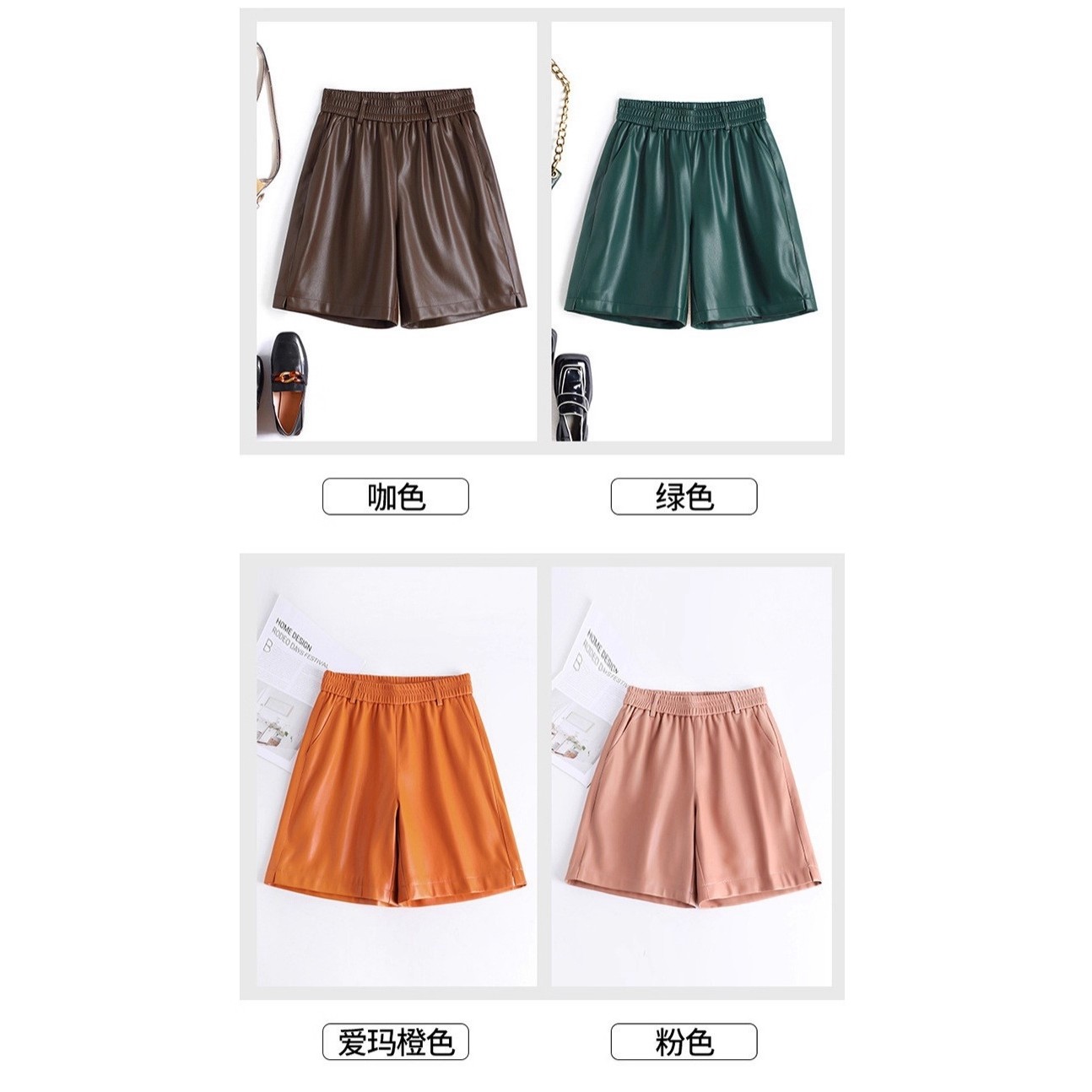 2025秋新款真皮皮裤女高腰半裤绵羊皮短裤宽松中裤直筒阔腿五分裤,女装/女士精品,皮衣,淘宝优惠券,粉丝福利购,淘宝优惠卷