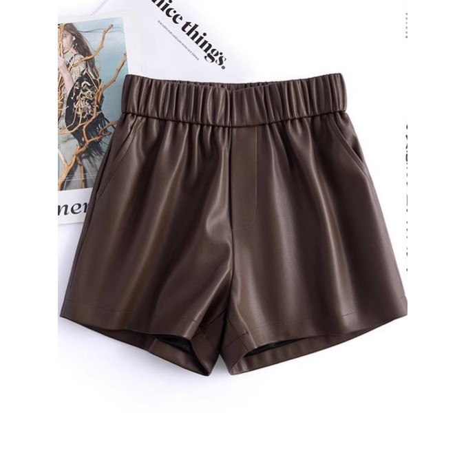 咖色松紧腰皮裤女秋冬新复古高级感休闲防风弯刀阔腿裤子高级感气,女装/女士精品,皮衣,淘宝优惠券,粉丝福利购,淘宝优惠卷