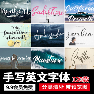 procreate字体包下载PS手写连笔英文字体文艺唯美LOGO设计素材