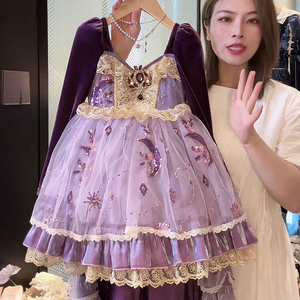 女童洛丽塔公主裙2023新款儿童洋气蝴蝶结裙子女孩重工蓬蓬连衣裙