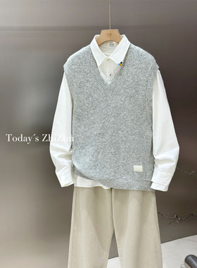 男装简约百搭高级感V领羊毛混纺毛衣马甲  M25621