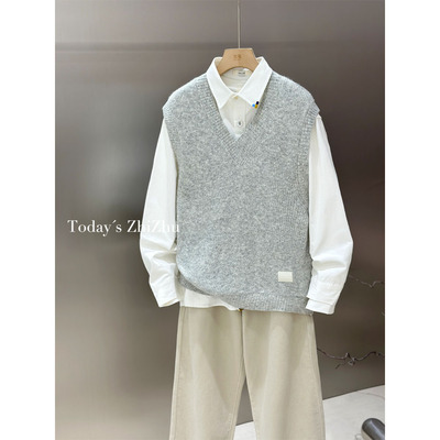 男装简约百搭高级感V领羊毛混纺毛衣马甲  M25621