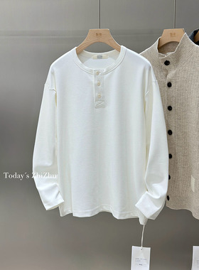 男生老钱风松弛感亨利领T恤  W25630