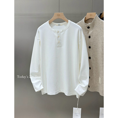 男生老钱风松弛感亨利领T恤