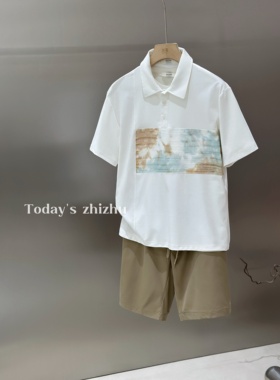 男生简约轻奢风拼接渲染彩布短袖POLO  P25531