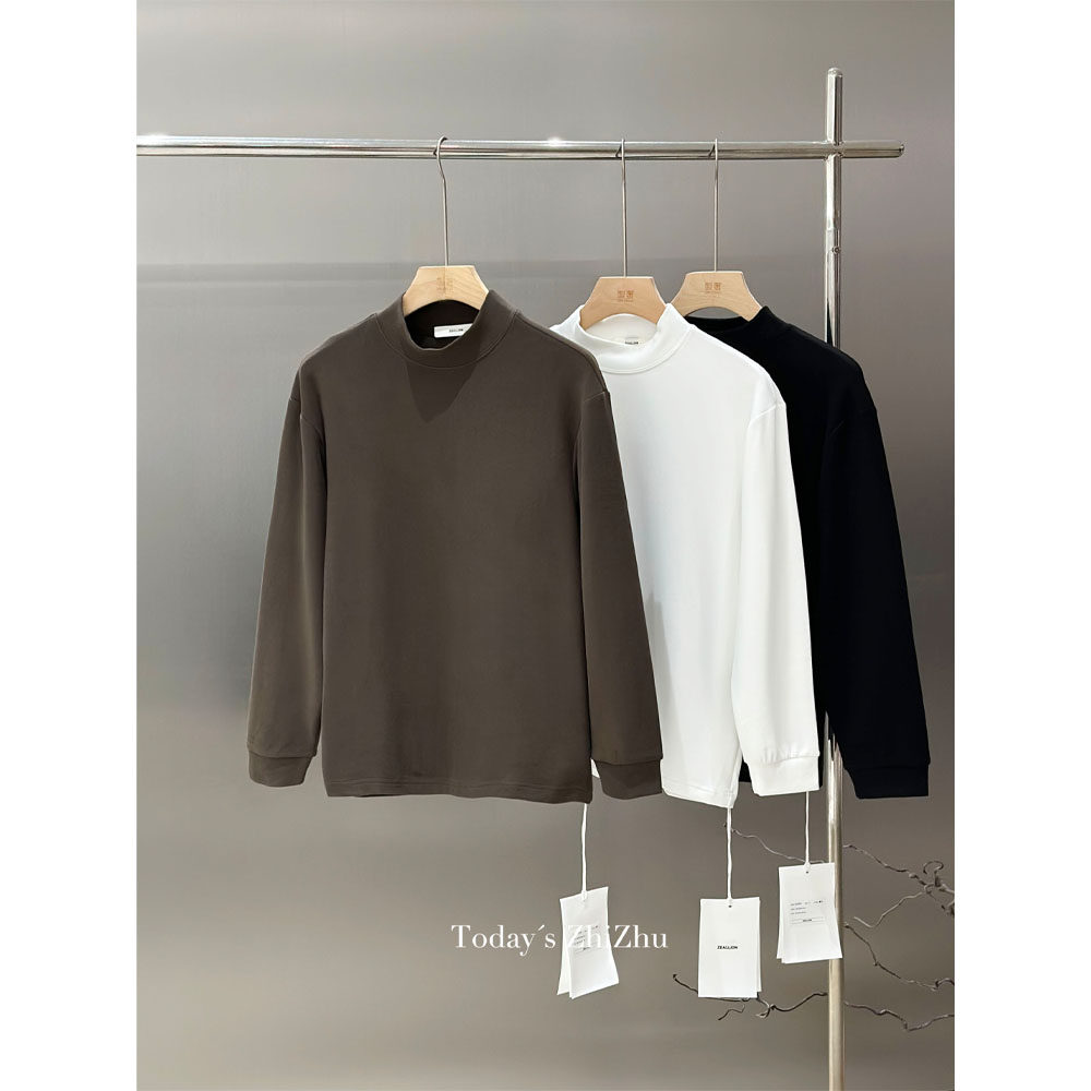 制著男装秋冬简约轻奢高级感净色中领打底T恤  M25926