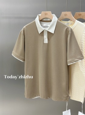 男生ins简约轻奢老钱风撞色翻领短袖POLO  P25365