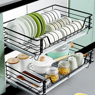 适用欧派金牌索菲亚橱柜拉篮304不锈钢抽屉式碗架调味篮碗篮双层