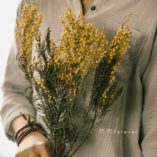 天然黄色圣诞金合欢干花束搭配餐厅民宿场景拍照摆件香薰蜡烛装饰