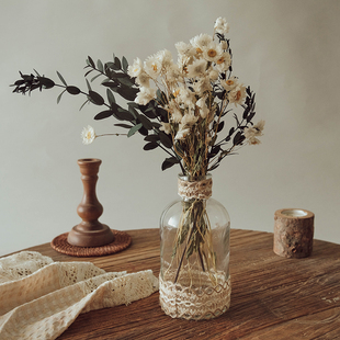 复古混搭小雏菊干花搭配中古风家居民宿芦苇鲁丹鸟桌面摆件装饰品