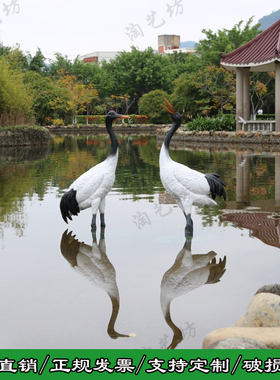 玻璃钢仿真小仙鹤大雕塑水池摆件