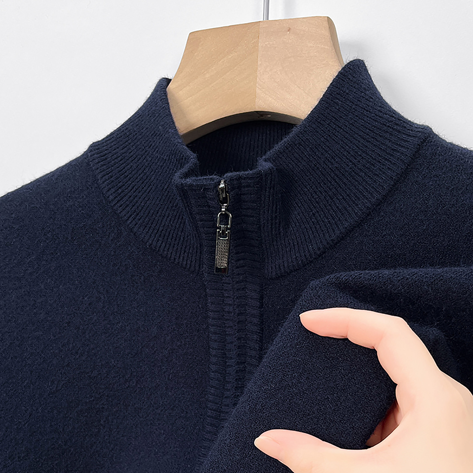 高端纯色羊绒衫男秋冬季半高拉链领宽松打底衫加厚毛衣加肥加大码