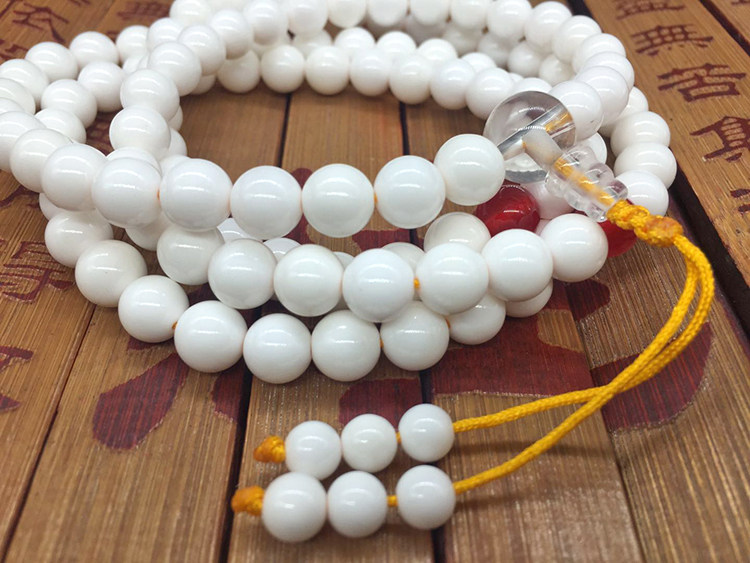 殊华阁-天然白贝壳珠修行108颗手链念计数-8mm