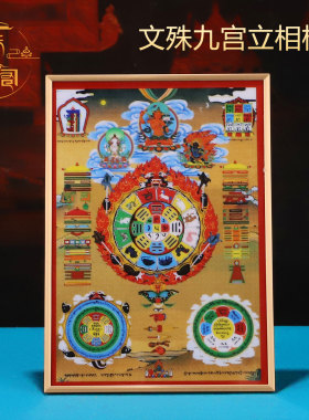 藏式文殊九宫合金相框摆件装饰画家用十相自在唐卡图
