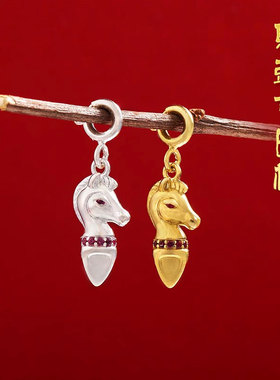 S925纯银马头普巴杵吊坠藏式镀金