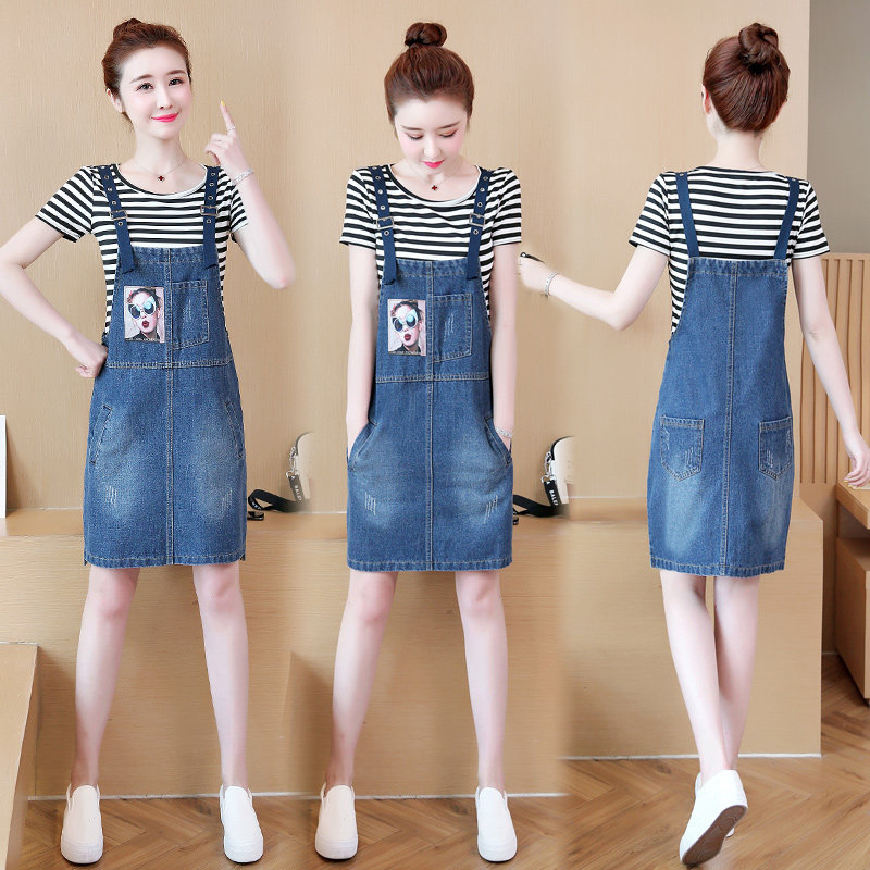 Denim strap dress Summer wear 2019 new pattern braces skirt Two piece set Korean Edition Self cultivation Mid length version Denim skirtin the Women's clothing/Boutique , Large size women  category - from Buy2taobao.com to provide professional Taobao agent buy service