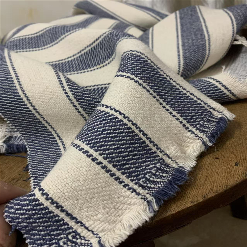 比利时进口重磅级粗旷磨洗亚麻棉蓝色条结实亲肤沙发套包包布料