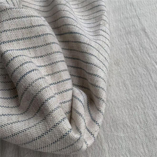 比利时进口加厚重垂原麻色底色织条纹背面加固亲肤外套沙发套布料