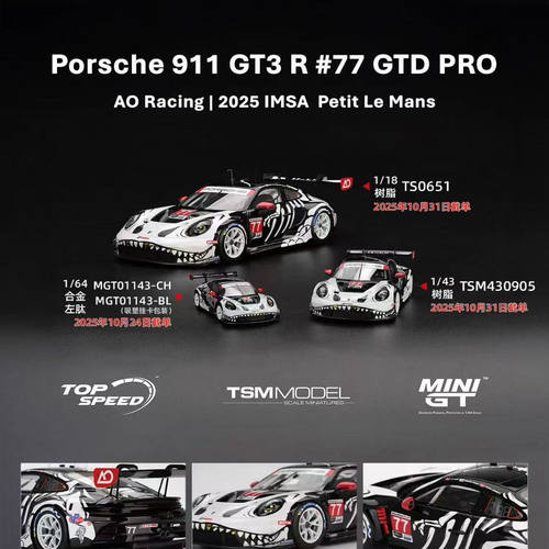 保时捷911 GT3R 骷髅雷克斯Rexy AO Racing 车模 minigt 64/43/18