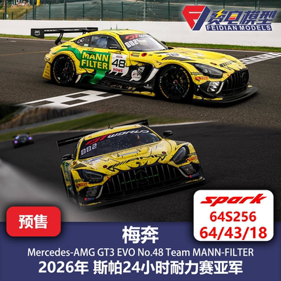 梅奔 AMG GT3EVO MANN 曼巴 斯帕亚军 汽车模型 Spark 64 64S256