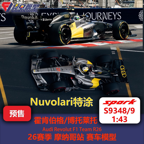 霍肯伯格/博托莱托 奥迪 R26  摩纳哥 F1赛车模型 Spark 43 S9348