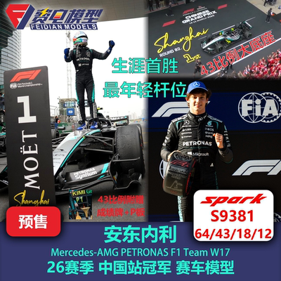 【赠P板】安东内利 梅奔W17 中国站首胜 F1 赛车模型 Spark S9381