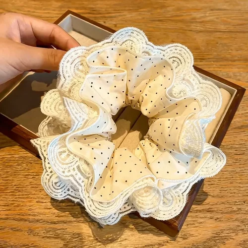 芭蕾风波点蕾丝花边大肠发圈新品扎发头绳温柔气质低马尾发饰头花