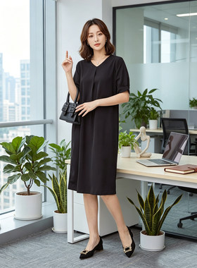 戈兰瑞中长款连衣裙短袖腰带修身