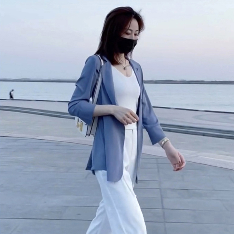 白色雪纺小西装外套女薄款夏季2023新款高级感休闲西服防晒衣上衣