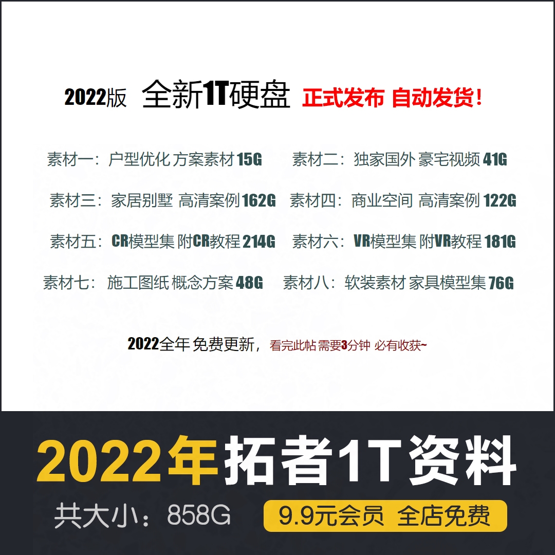 2022年拓者1T设计资料合集高清案例cr vr模型库3dmax户型优化概念