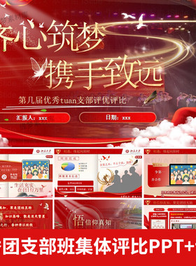 优秀团支部班集体评比PPT，33页图文自由编辑红色风通用