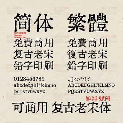 1款可免费商用复古老宋体铅字印刷中文简繁体苹果字体包ps/pr/Mac