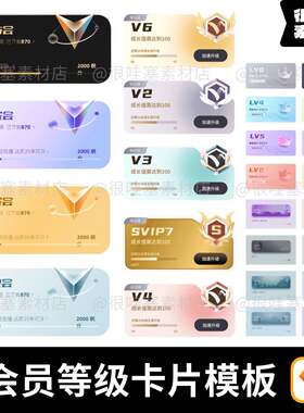 VIP会员等级卡片成长勋章APP移动端UI界面设计素材sketch模板
