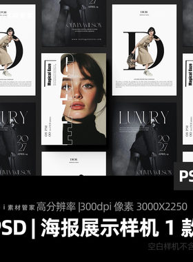 海报展示样机PSD文件A3A4名片平铺多图文创vi贴图平面设计PS素材