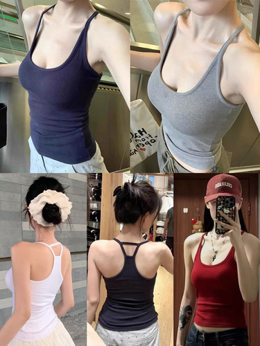 美到犯规！韩版chic挂脖露背带胸垫吊带背心女内搭收腰打底修身X