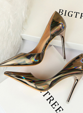 性感法式超细跟尖头枪色高跟鞋2025春季新款OL浅口10CM百搭单鞋女