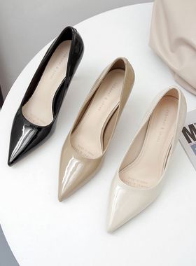 软皮高跟鞋女细跟尖头2025年新款春季韩版性感少女裸色职业单鞋子