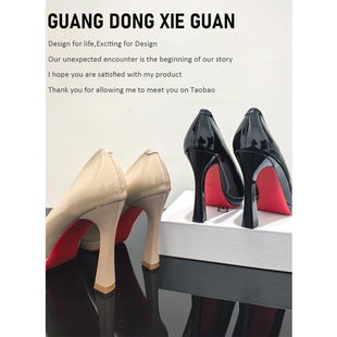 2026年新款漆皮红底高跟鞋女粗跟防水台尖头浅口性感10cm宴会单鞋