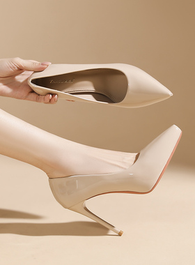 裸色浅口高跟鞋女细跟2026新款防水台不累脚单鞋气质尖头职业鞋
