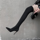 2025年超火大码 尖头细跟长筒靴女高跟过膝靴黑色高筒长靴弹力袜靴