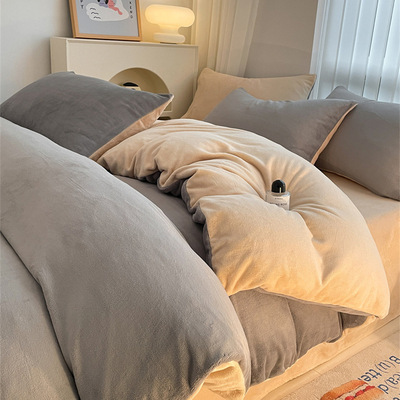 纯色牛奶绒四件套冬季加厚珊瑚绒床单被套南通法兰绒床上 三件套