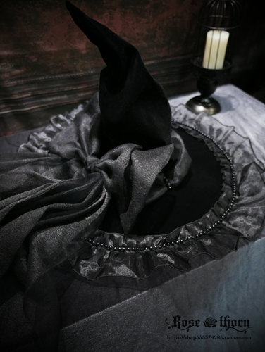 不规则长纱带万圣节哥特女巫帽