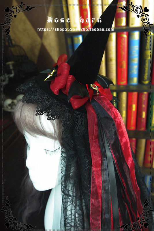原创 小蝙蝠十字架长飘带小女巫帽  万圣节lolita 小魔女帽 holy
